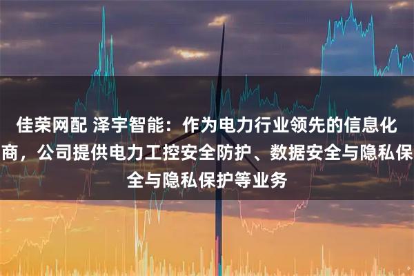 佳荣网配 泽宇智能：作为电力行业领先的信息化服务提供商，公司提供电力工控安全防护、数据安全与隐私保护等业务