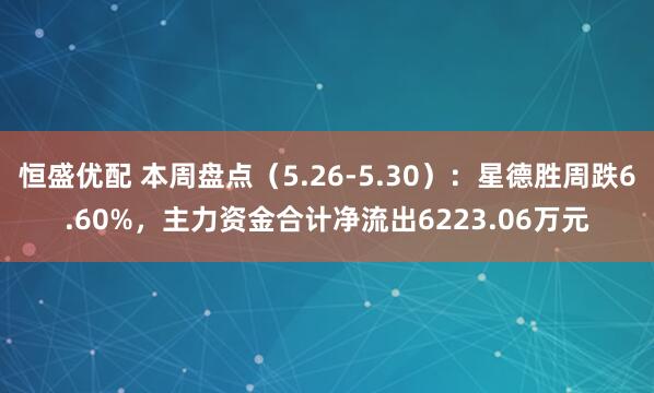 恒盛优配 本周盘点（5.26-5.30）：星德胜周跌6.60%，主力资金合计净流出6223.06万元
