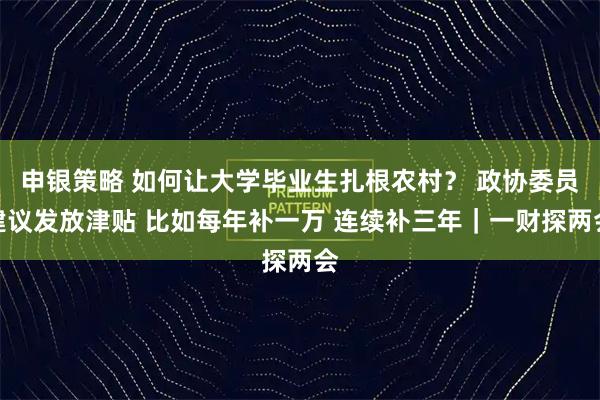申银策略 如何让大学毕业生扎根农村？ 政协委员建议发放津贴 比如每年补一万 连续补三年｜一财探两会